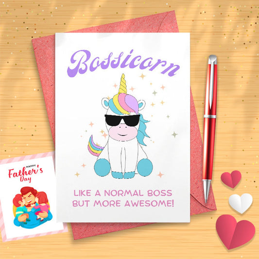 Funny Dabbing Unicorn Card For Boss's | Bossicorn Like A Normal Boss But ... | Boss's Day Card | Retirement Card | Rainbow Unicorn [03088]