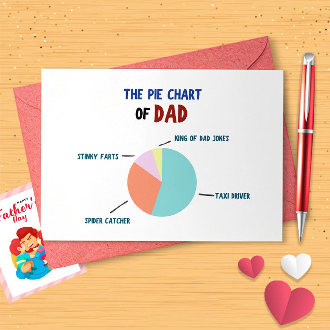 Pie Chart Funny Fathers Day Card | Dad Birthday Card Father's Day Card | Dad Pie Chart Birthday Card | Comedy Fun Bright Card [03178]