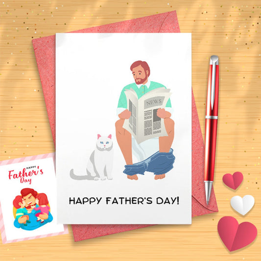 Lovely Happy Father's Day From Cat, Adorable Cat Dad Card, Fathers Day Card With Envelope For Cat Lover [03192]