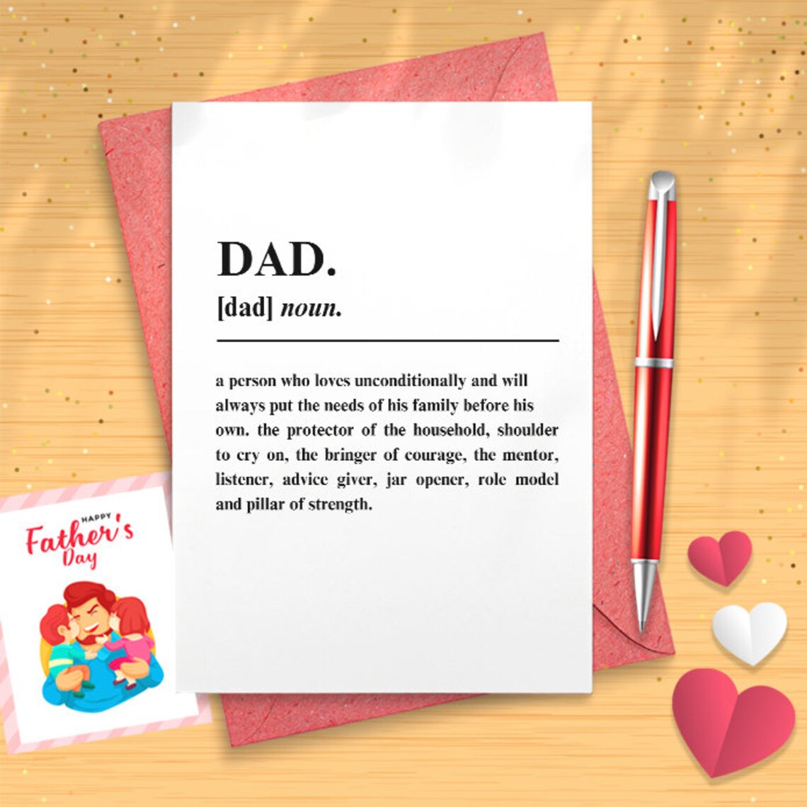 Funny Fathers Day Card Gifts From Daughter Son, Sweet Birthday Day Card Gift For Dad Stepdad, Dad Definition Bday Card Gift [03200]