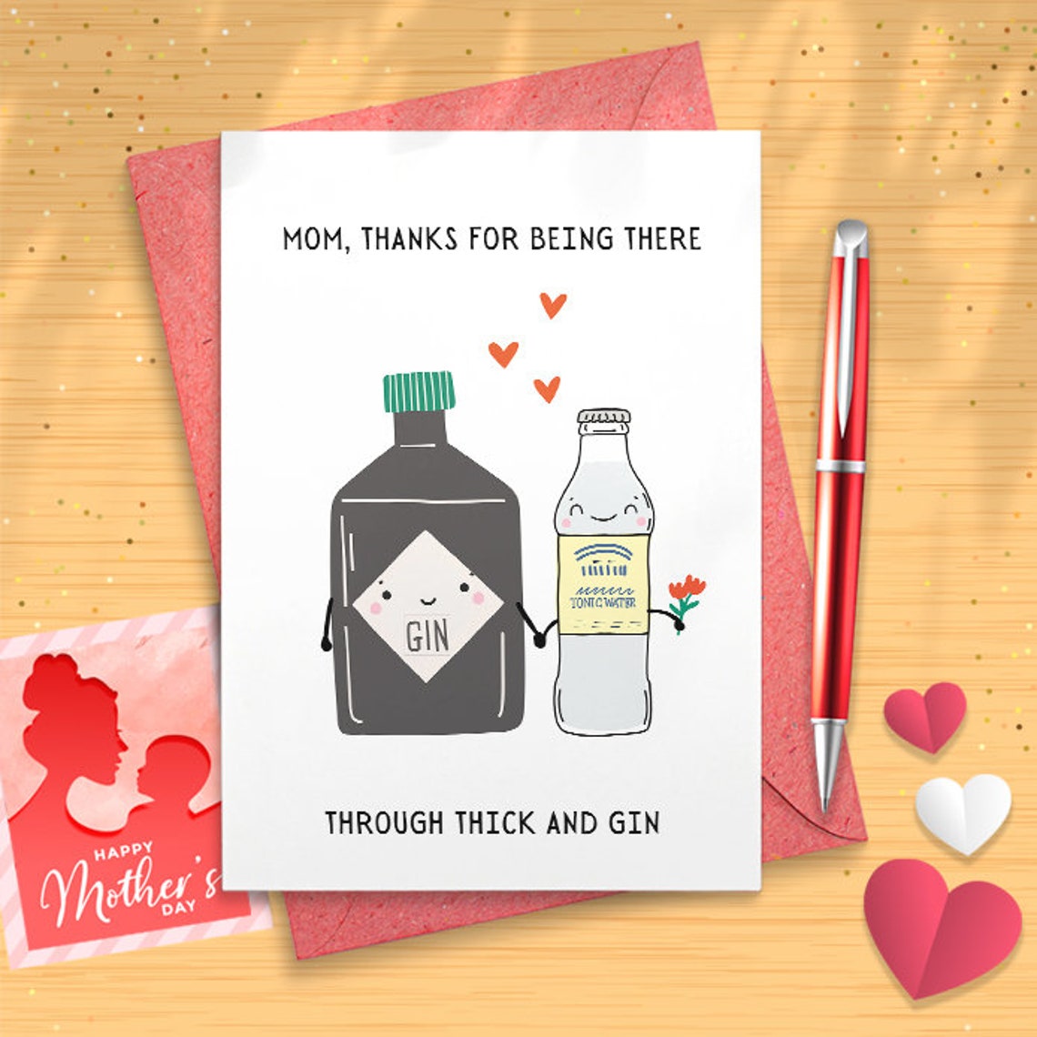 Thick And Gin Mother's Day Card, Gin Card, Gin Mothers Day Card, Mothers Day, Gin & Tonic, Funny Mother's Day Card, Card For Mom, [03001]