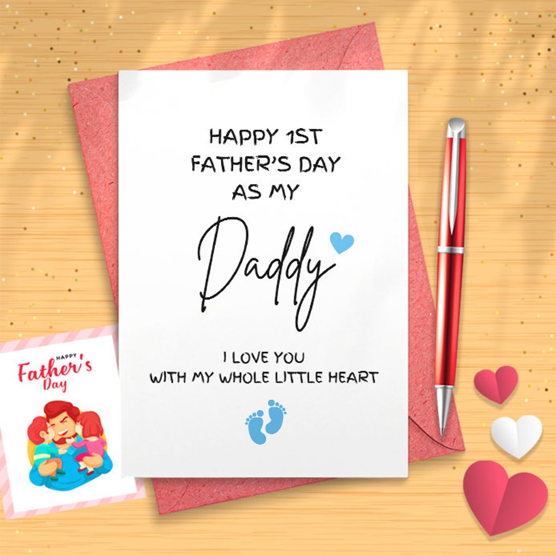 Happy 1st Fathers Day Daddy Card, Custom 1st Fathers Day From Baby Gift, Happy First Father's Day Daddy Greeting Card [03021]