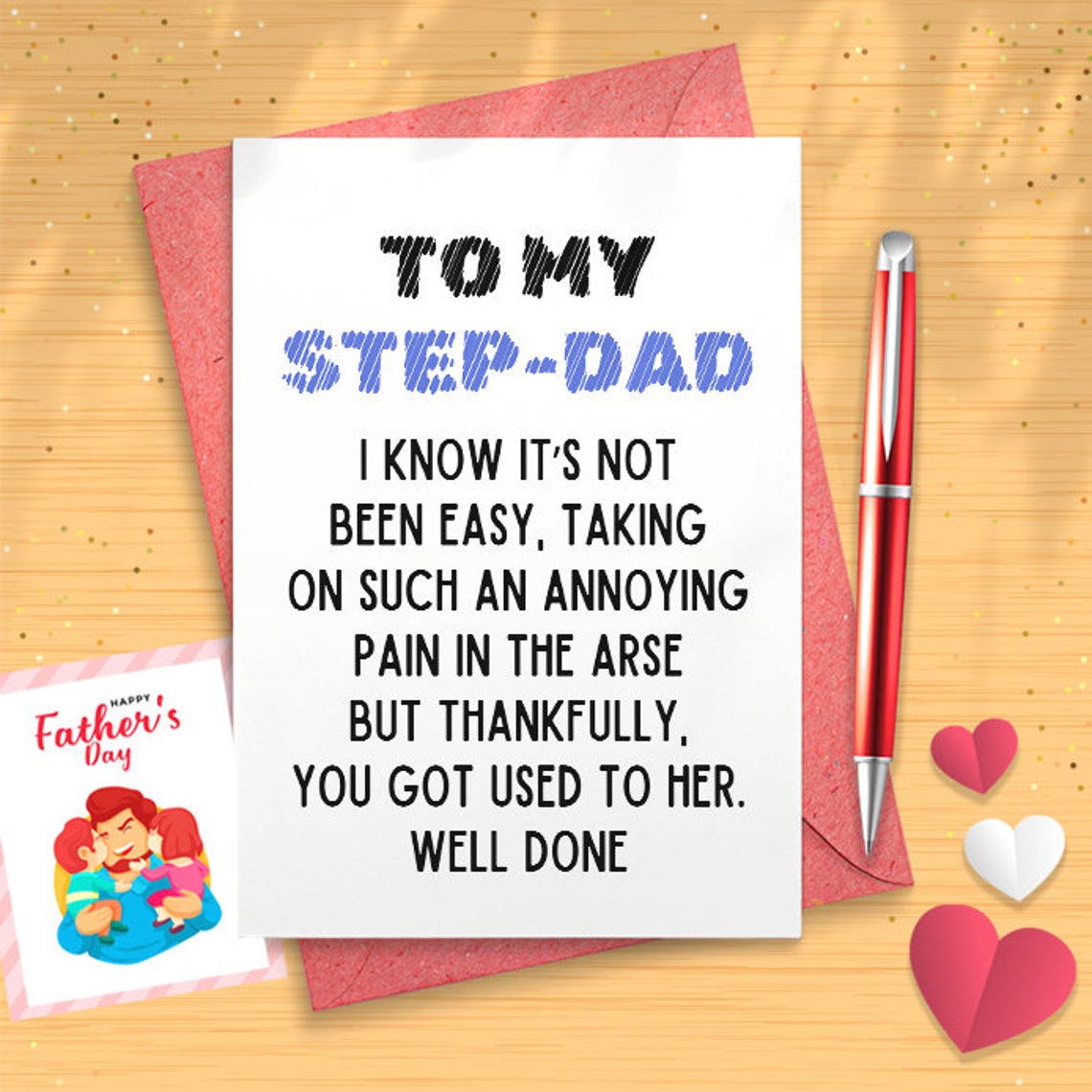 Step Dad Papa Birthday Card - Well Done - Funny Novelty Happy Birthday Father's Day Card From Step-Son Daughter, 5.7 X 5.7 Inch [03068]