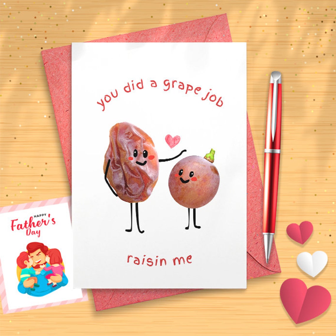 Funny Father's Day Card - Grape Job Raisin Me | Cute Father's Day Card | Thanks Dad Card | Card For Dad | Punny Father's Day Card [03086]