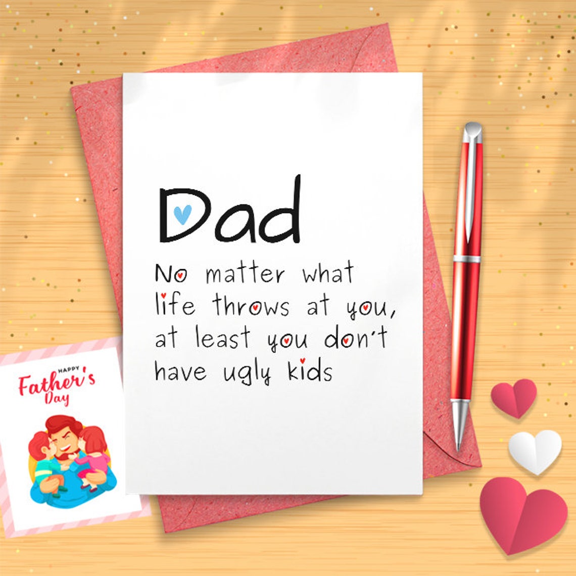 Funny Card For Dad | No Ugly Kids Dad Birthday | Father's Day Birthday Hilarious | Fathers Day Cards | Father Day Card Gift [03134]