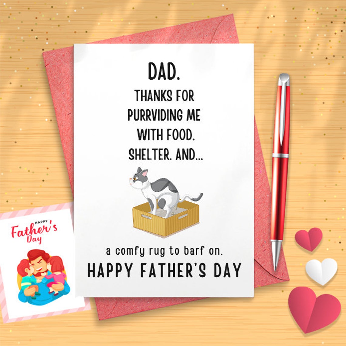 Cute Cat Dad Fathers Day Card, Funny Cat Father's Day Card From Daughter Son, Lovely Fathers Day Gift From Cat, Best Cat Dad [03154]