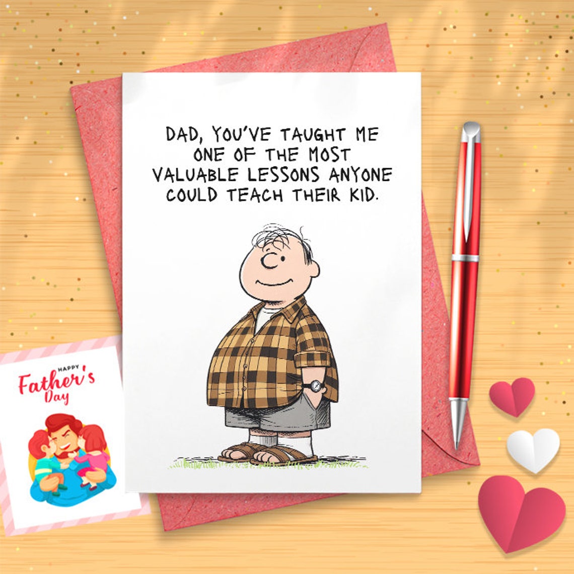 Funny Card For Fathers Day With Envelope (8.5 X 11 Inch) - Humor Notecard, Gift Dad, Stepdad, Grandpa - Valuable Lesson [03174]