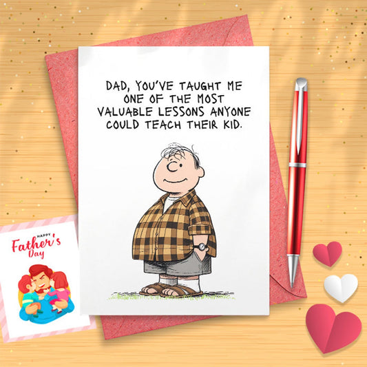 Funny Card For Fathers Day With Envelope (8.5 X 11 Inch) - Humor Notecard, Gift Dad, Stepdad, Grandpa - Valuable Lesson [03174]