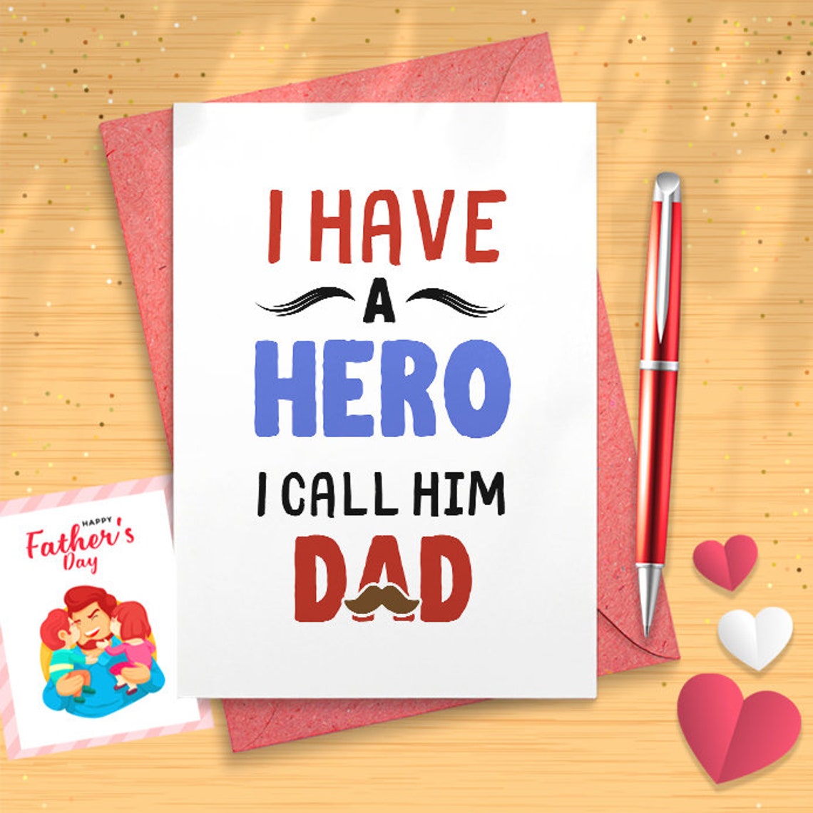 Father's Day Paper Card With 5 X 7 Inch Envelope For Dad, Pa, Pop, Daddy, Stepfather (1 Card) Dad Graphics-Hero C10344HFDG [03190]