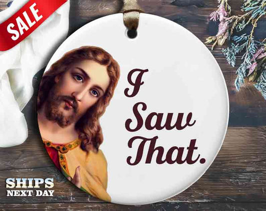 Funny Ceramic Jesus Ornament, 3-inch | 'I Saw That' | Perfect White Elephant Gift, Christmas Gag Gift, Unique Holiday Decor [O2]