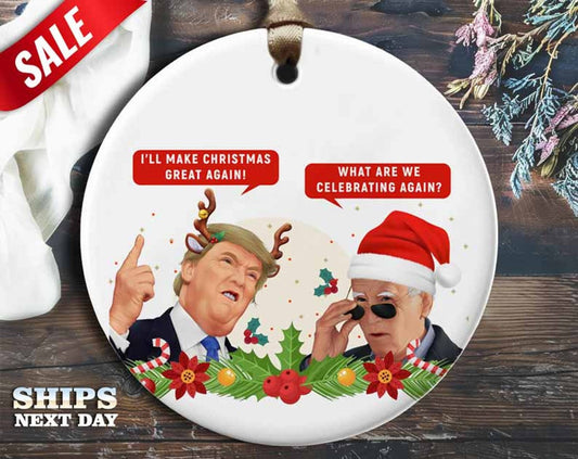 Funny Trump and Biden Ornament, 3-inch | Political Satire | Perfect Christmas Gag Gift, Holiday Decor, Unique Republican Satire [O9]