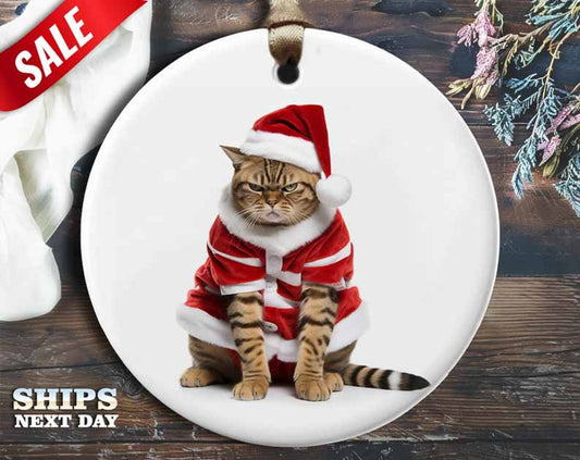 Funny Angry Cats Xmas Outfits Ornament, 3-inch | Cute Ceramic Holiday Decor | Perfect Christmas Gag Gift for Cat Lovers [O22]