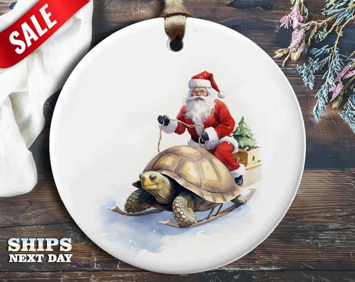 Funny Animal Sledding Ornament, 3-inch | Winter Holiday Decor | Perfect Christmas Gag Gift, Cute and Unique Ornament, Turtle Sledding [O17]