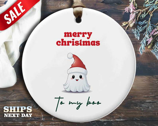 Funny Ghost Christmas Ornament - 'Merry Christmas to my boo' - Humorous Relationship Holiday Gift, Unique Christmas Tree Decoration [O219]