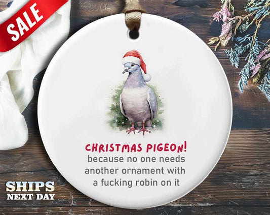 Funny Christmas Pigeon Ornament - Humorous Holiday Gift, Unique Christmas Tree Decoration [O52]