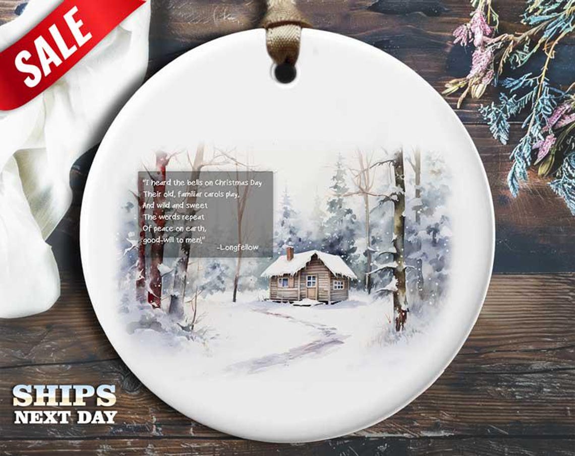 Funny Christmas Poem Ornament - 'I Heard the Bells on Christmas Day' - Humorous Holiday Gift, Unique Christmas Tree Decoration [O88]