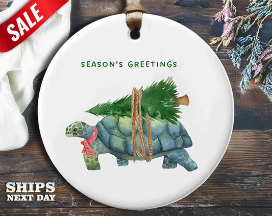 Funny Turtle Tree Christmas Ornament - Turtle Carrying Christmas Tree - Humorous Animal Holiday Gift, Unique Christmas Tree Decoration [O300]