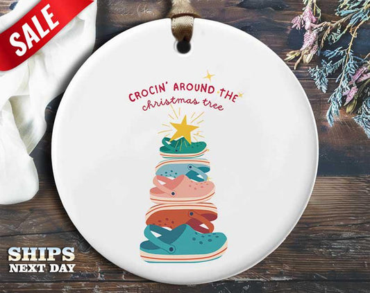 Funny Crocs Tree Christmas Ornament - 'Crocin' around the Christmas tree' - Humorous Animal Holiday Gift, Unique Christmas Decoration [O209]