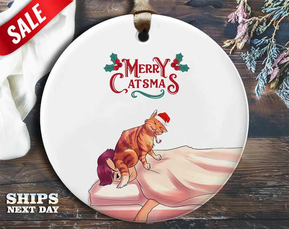 Funny Catsmas Christmas Ornament - 'Merry Catsmas.' - Humorous Animal Holiday Gift, Unique Christmas Tree Decoration [O340]