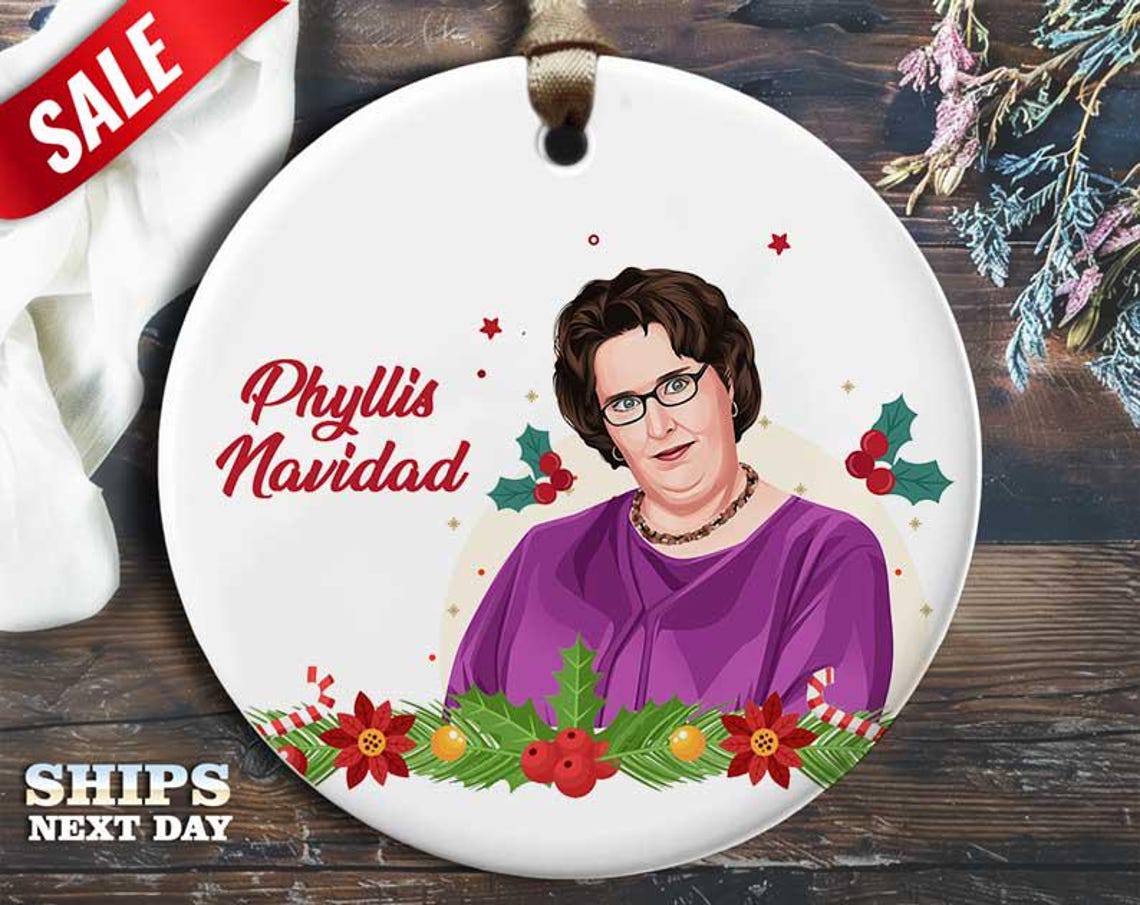 Funny Phyllis Christmas Ornament - 'Phyllis Navidad' - Humorous Celebrity Holiday Gift, Unique Christmas Tree Decoration [O117]