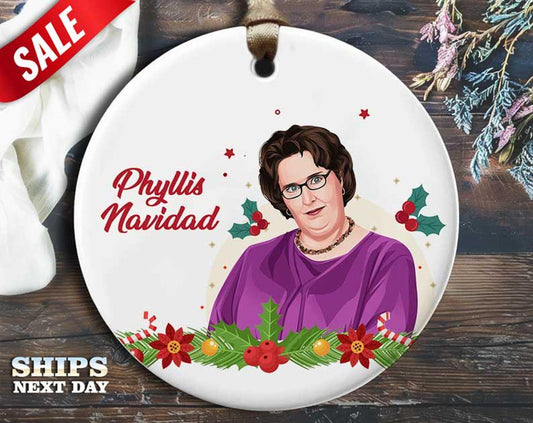 Funny Phyllis Christmas Ornament - 'Phyllis Navidad' - Humorous Celebrity Holiday Gift, Unique Christmas Tree Decoration [O117]