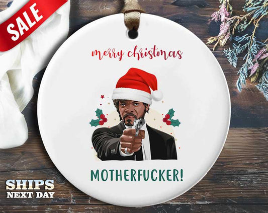 Funny Samuel Christmas Ornament - 'Merry Christmas Motherfucker!' - Humorous Rude Celebrity Holiday Gift, Unique Christmas [O123]