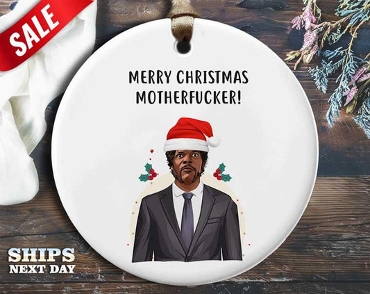 Funny Jackson Xmas Christmas Ornament - 'Merry Christmas, motherfucker!' - Humorous Rude Holiday Gift, Unique Christmas Tree Decoration [O271]