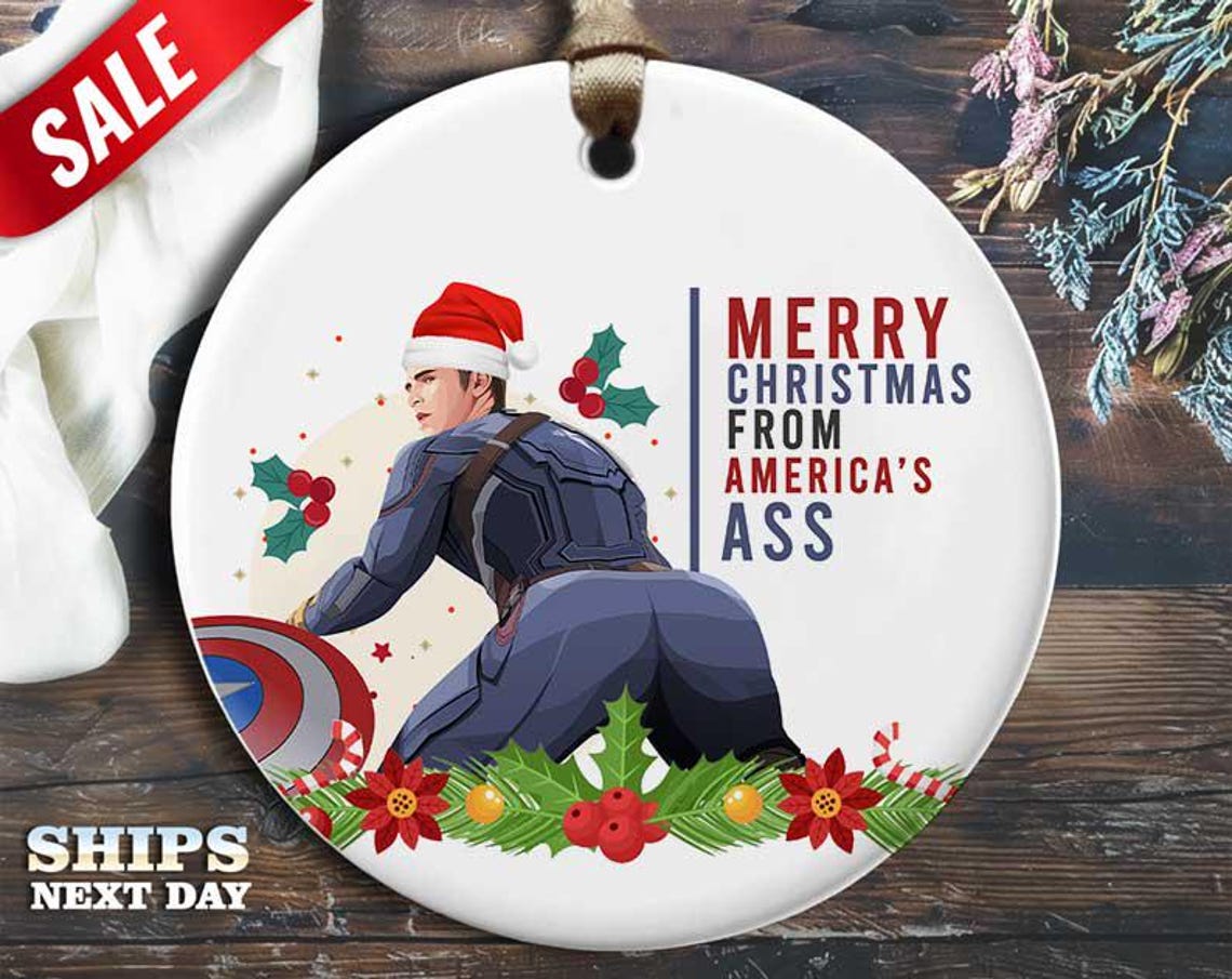 Funny Christmas Ornament - 'Merry Christmas from America's Ass' - Humorous Holiday Gift, Unique Christmas Tree Decoration [O62]