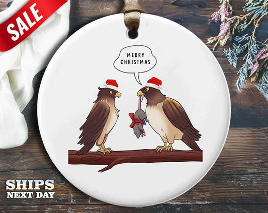 Funny Falcon Christmas Ornament - 'Merry Christmas' - Humorous Animal Decoration, Unique Holiday Gift [O48]