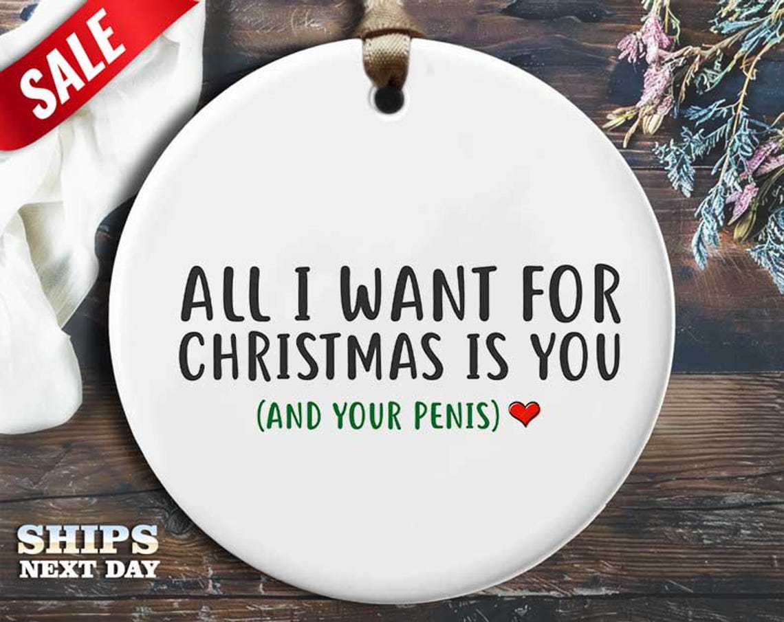 Funny Xmas Penis Christmas Ornament - 'All I want for Christmas is you (and your penis).' - Humorous Naughty Holiday Gift, Unique [O264]