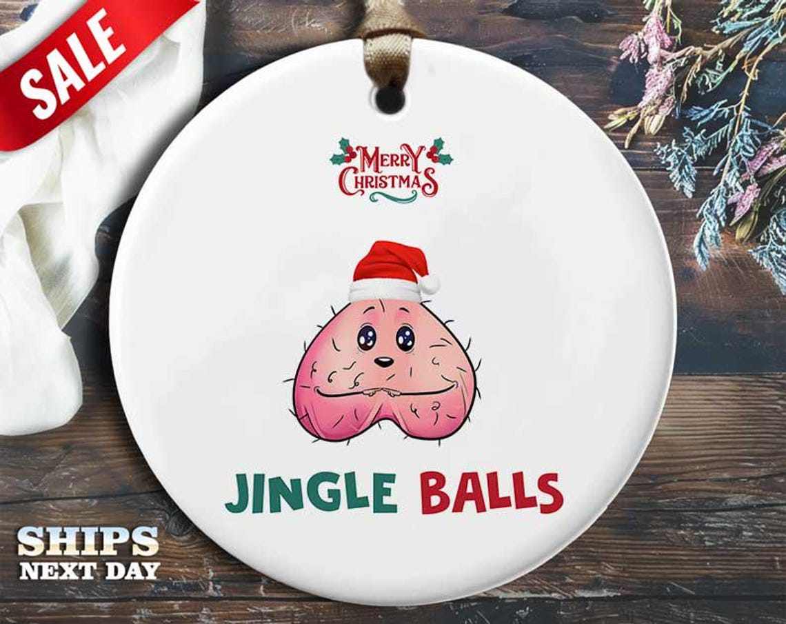 Funny Jingle Balls Christmas Ornament - 'Cute Hairy Testicles' - Humorous Naughty Rude Holiday Gift, Unique Christmas Tree Decoration [O87]