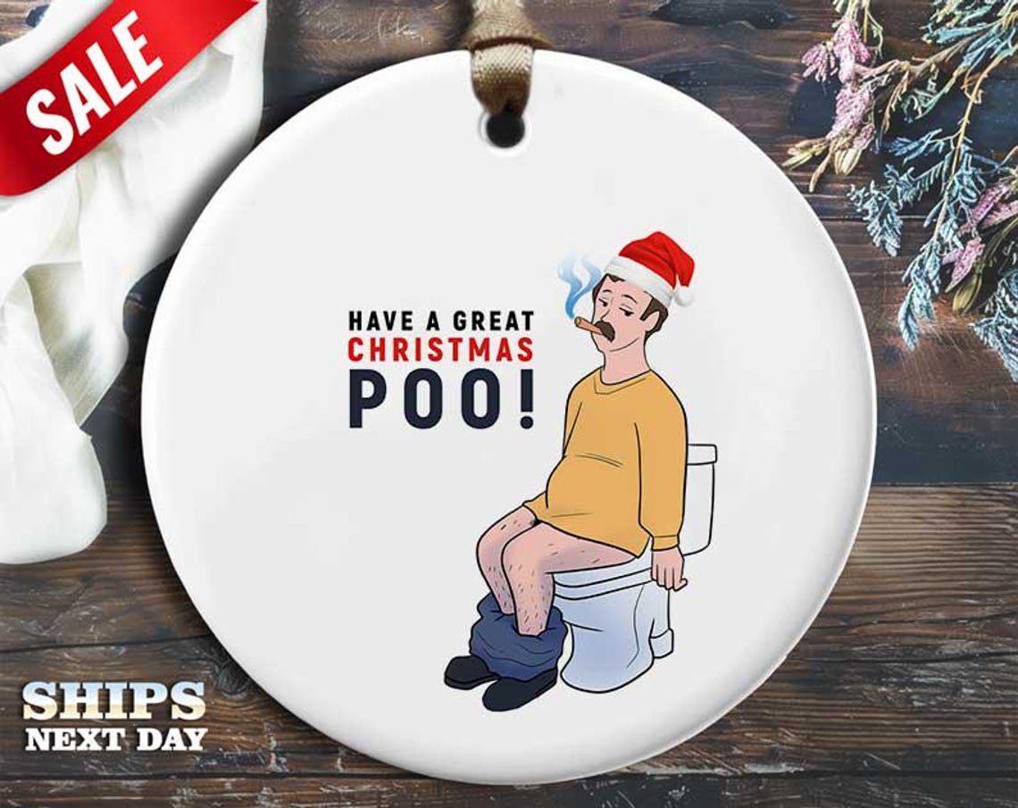 Funny Christmas Poo Ornament - 'Have a great Christmas poo!' - Humorous Naughty Rude Holiday Gift, Unique Christmas Tree Decoration [O170]