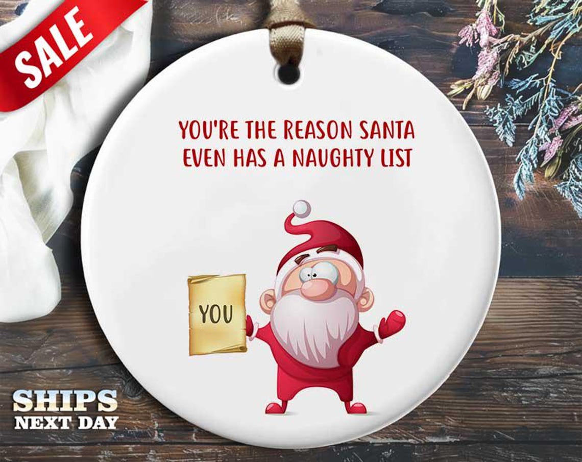 Funny Naughty List Christmas Ornament - 'You're the reason Santa even has a naughty list.' - Humorous Naughty Holiday Gift, Unique [O346]