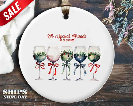 Funny Wine Christmas Ornament - 'To special friends at Christmas' - Humorous Holiday Gift, Unique Christmas Tree Decoration [O220]