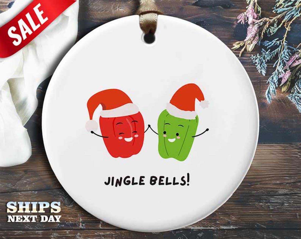 Funny Jingle Peppers Christmas Ornament - 'Jingle bells.' - Humorous Holiday Gift, Unique Christmas Tree Decoration [O339]