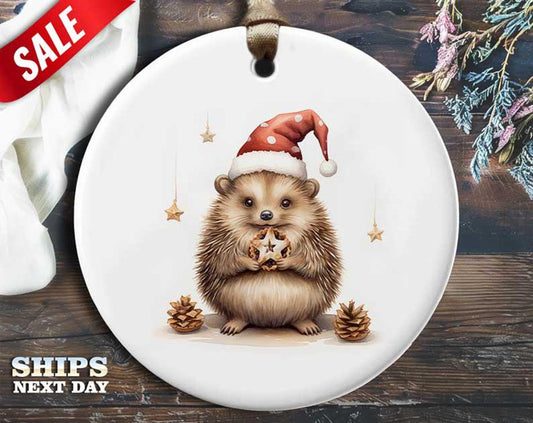 Funny Hedgehog Christmas Ornament - Humorous Animal Holiday Gift, Unique Christmas Tree Decoration [O137]