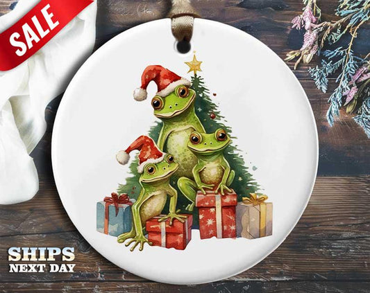 Funny Frog Christmas Ornament - 3 Frogs Under Christmas Tree - Humorous Animal Holiday Gift, Unique Christmas Tree Decoration [O184]