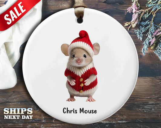 Funny Chris Mouse Christmas Ornament - 'Chris Mouse.' - Humorous Animal Holiday Gift, Unique Christmas Tree Decoration [O318]