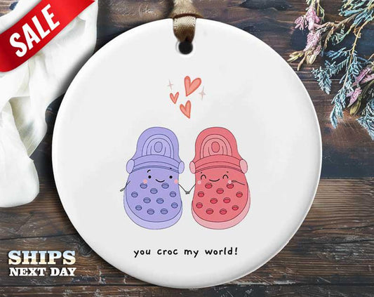 Funny Crocs World Christmas Ornament - 'You reptile my world!' - Humorous Animal Holiday Gift, Unique Christmas Tree Decoration [O323]