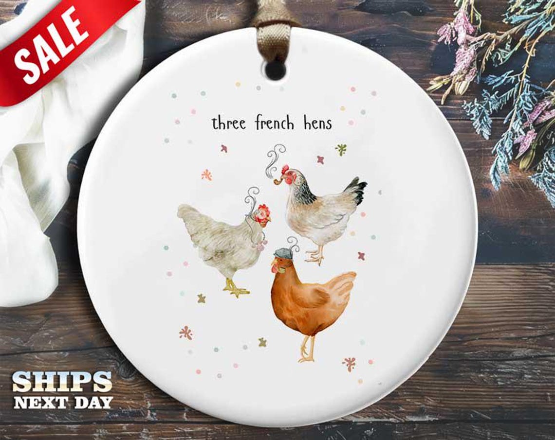 Funny Three Hens Christmas Ornament - 'Three French Hens' - Humorous Animal Holiday Gift, Unique Christmas Tree Decoration [O136]