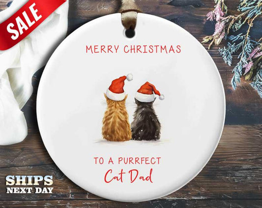 Funny Cat Dad Christmas Ornament - 'Merry Christmas to a Purrfect Cat Dad' - Humorous Animal Holiday Gift, Unique Christmas [O143]