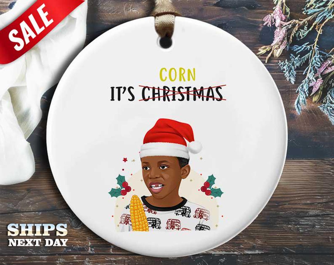 Funny Corn Kid Christmas Ornament - 'It's corn!' - Humorous Celebrity Holiday Gift, Unique Christmas Tree Decoration [O167]