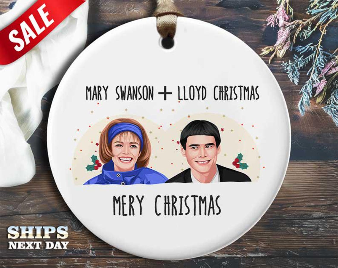 Funny Mary & Lloyd Christmas Ornament - 'Mary Swanson + Lloyd Christmas = Merry Christmas' - Humorous Holiday Gift, Unique Christmas [O282]