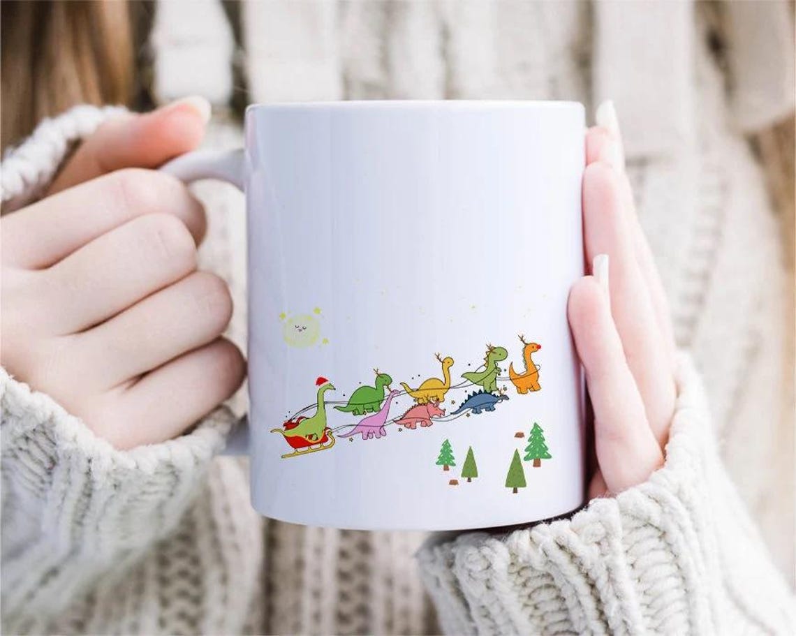 Santa's Sleigh, Dinosaurs Christmas mug, Christmas mug, dinosaur Christmas mug, mugs for kids, funny Christmas mug, Christmas [MG58]