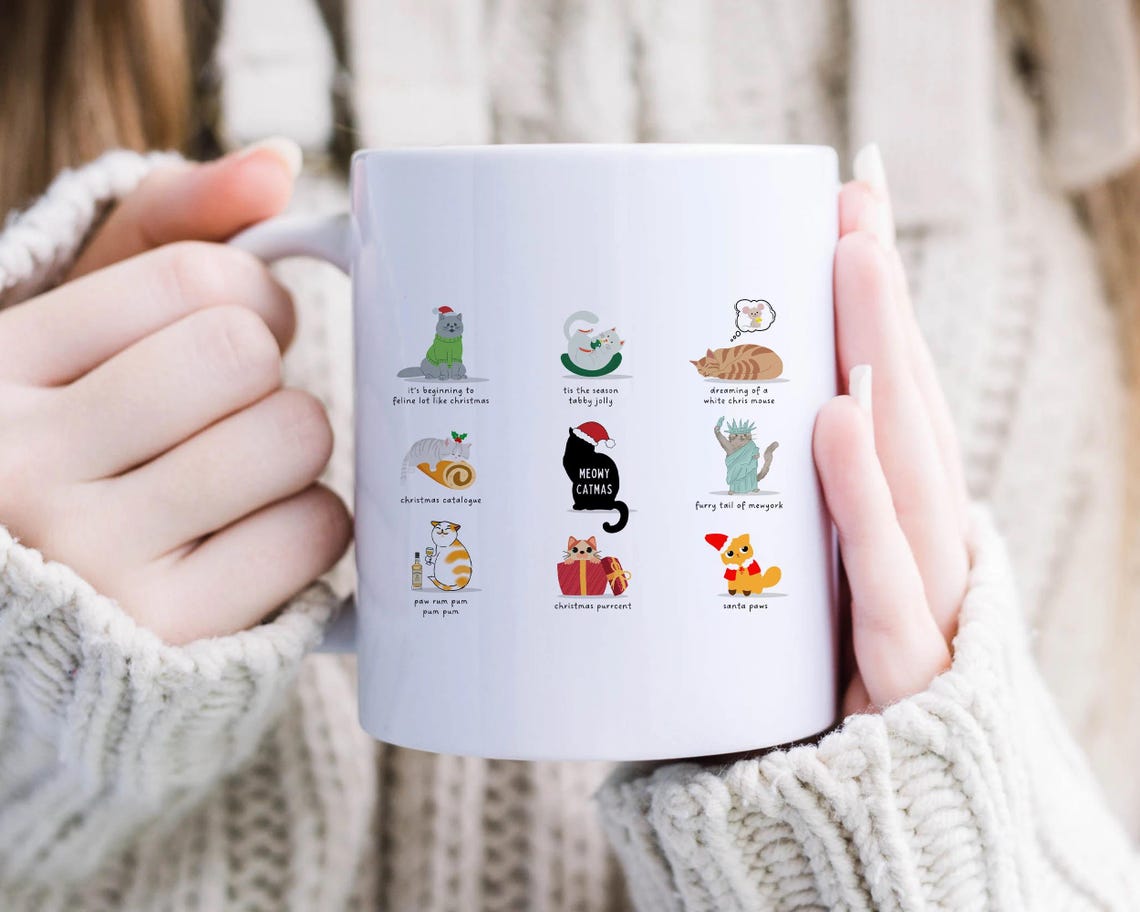 Meowy Catmas, Humor, Puns, Christmas, Mugs, Animals [MG87]