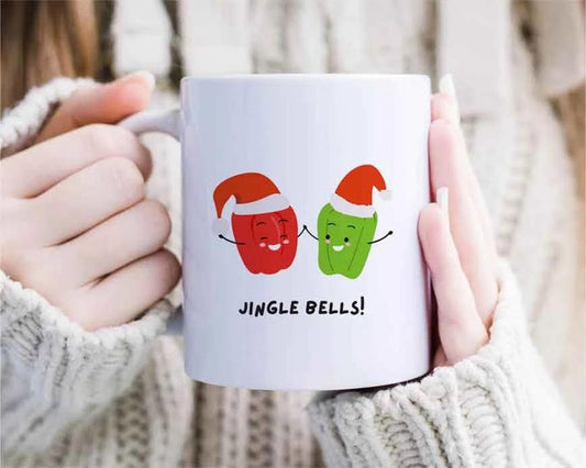 Jingle Bells - Bell Pepper Mug, Funny Christmas Mug, Christmas Tree, fun holiday Mug, veggie, vegetable, bussin, vegan [MG26]