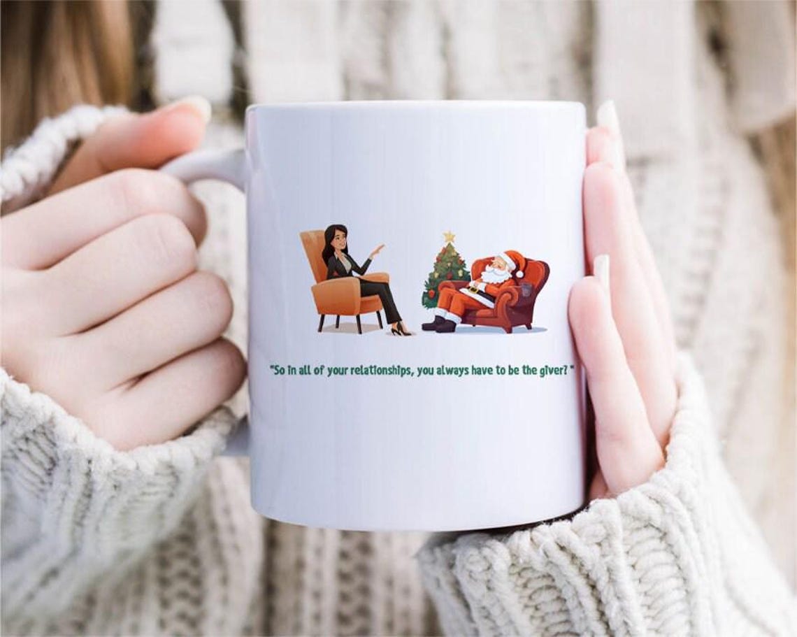 Santa In Therapy, Funny Christmas Mug, Funny Holiday Mug, Codependent Santa, Psychologists, For Therapists, Christmas Psychology [MG188]