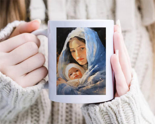 Mary Christmas Mugs, Mary In Manger, Virgin Of Light, Xmas Mugs [MG209]