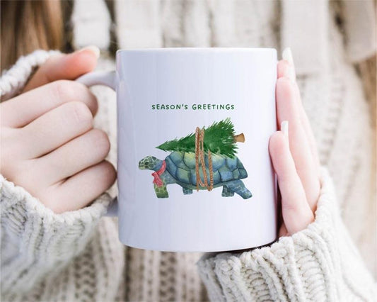 Tortoise - Christmas mug, Animal mug, Tortoise mug, Christmas tree, tortoise art, cute mug, funny mug, seasons greetings [MG84]