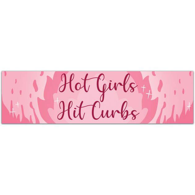 Hot Girls Hit Curbs! Funny Gen Z Meme Cute Pink Girly Aesthetic Vanity Front License Plate Car Vehicle Decor Accessories Bumper Sticker [01849]